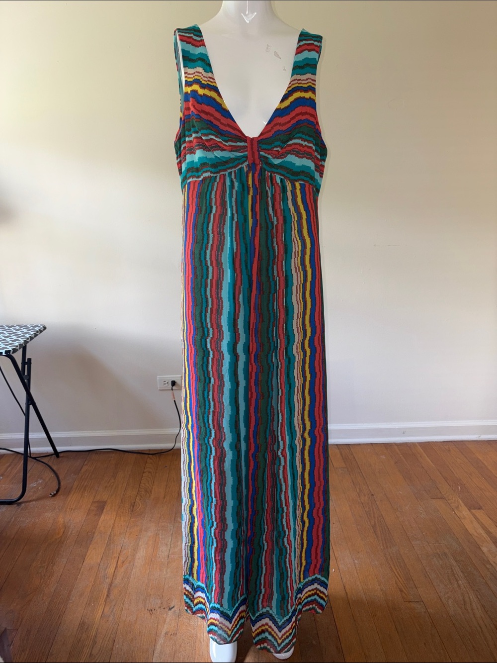 Multicolor Striped Maxi Dress - Sleeveless V-Neck